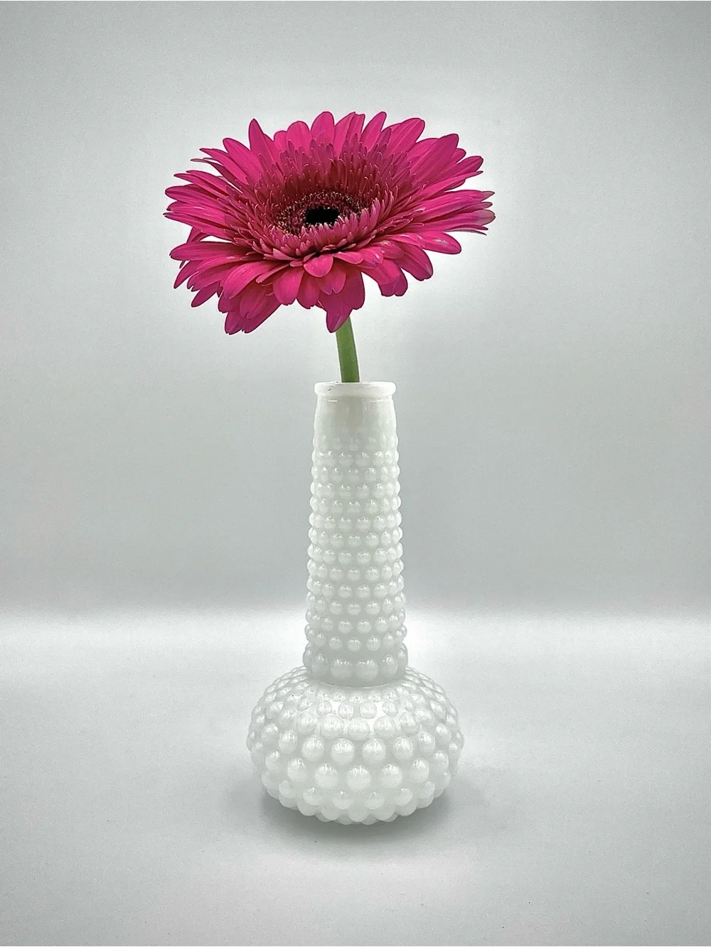 Vintage E.O. Brody White Milk Glass Hobnail Bud Vase – Bulbous Base - MCM